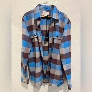 Filson Vintage Flannel Work Shirt Blue and Brown Plaid Flannel Shirt Medium